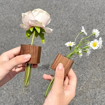 Wooden Test Tube Vase - Hydroponic Plant Planter & Fridge Magnet Vase for Kitchen Decoration - ZOOMNSTORE