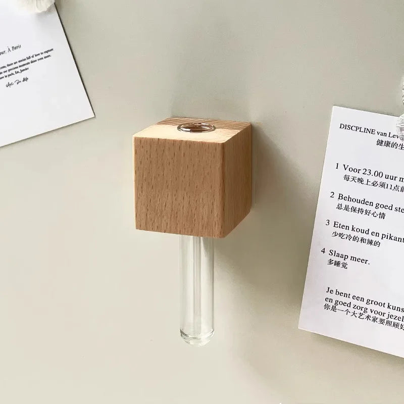 Wooden Test Tube Vase - Hydroponic Plant Planter & Fridge Magnet Vase for Kitchen Decoration - ZOOMNSTORE