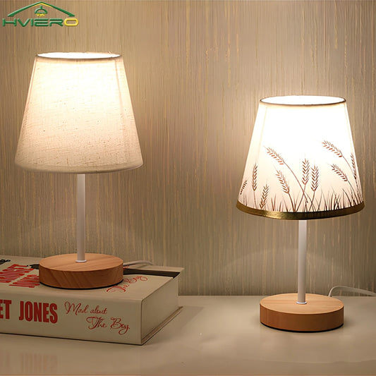Wooden USB Table Lamp - Modern Bedside Nightstand Light with Cylinder Shade - ZOOMNSTORE