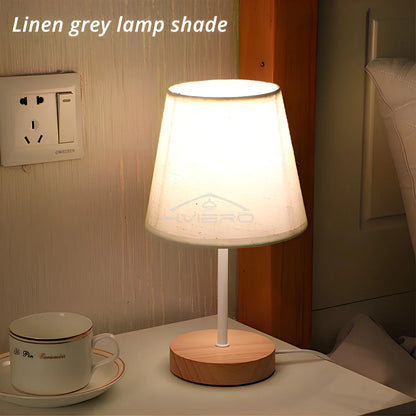 Wooden USB Table Lamp - Modern Bedside Nightstand Light with Cylinder Shade - ZOOMNSTORE