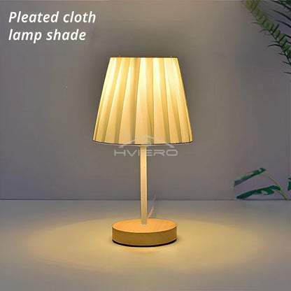 Wooden USB Table Lamp - Modern Bedside Nightstand Light with Cylinder Shade - ZOOMNSTORE