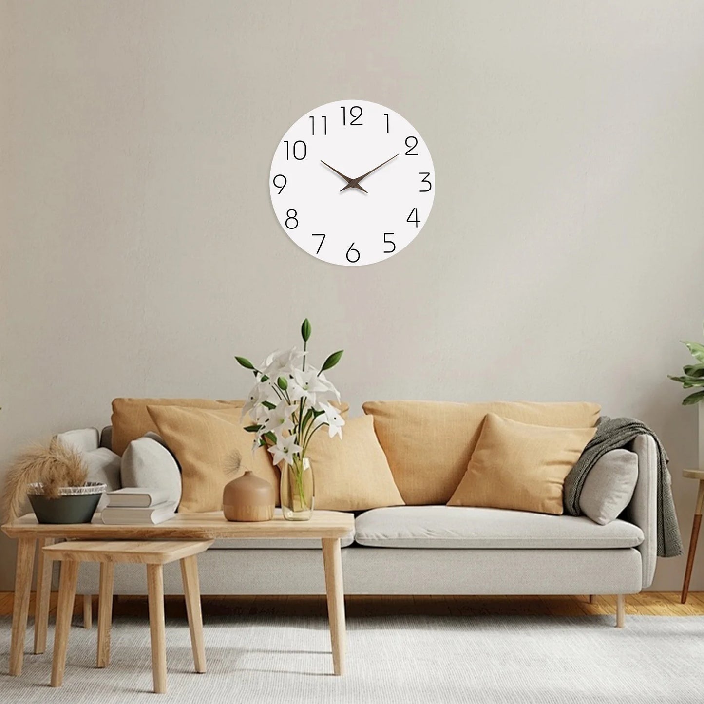 Modern White Pattern Wall Clock - Silent Quartz Decor for Living Room Bedroom Kitchen - 10 to 16 Inches Batteries Not Included - ZOOMNSTORE