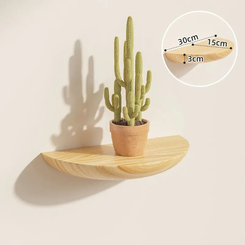 Wooden Wall Shelves - Solid Wood Organizer | Floating Semicircle Shelf For Entryway Storage - ZOOMNSTORE
