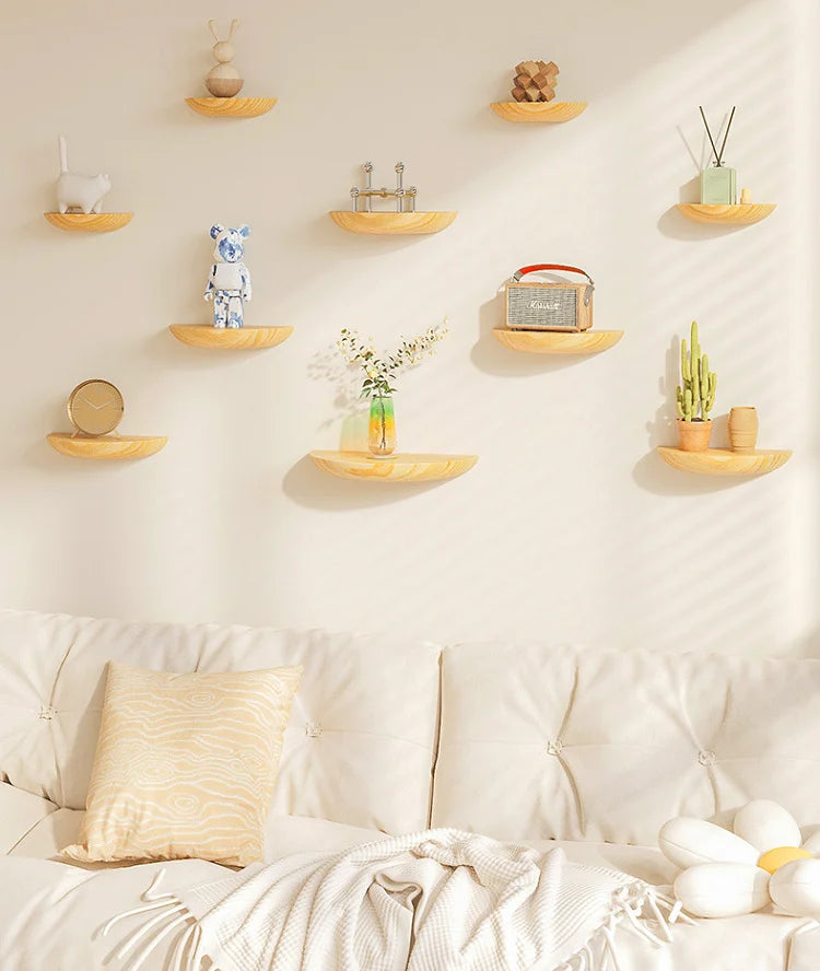 Wooden Wall Shelves - Solid Wood Organizer | Floating Semicircle Shelf For Entryway Storage - ZOOMNSTORE