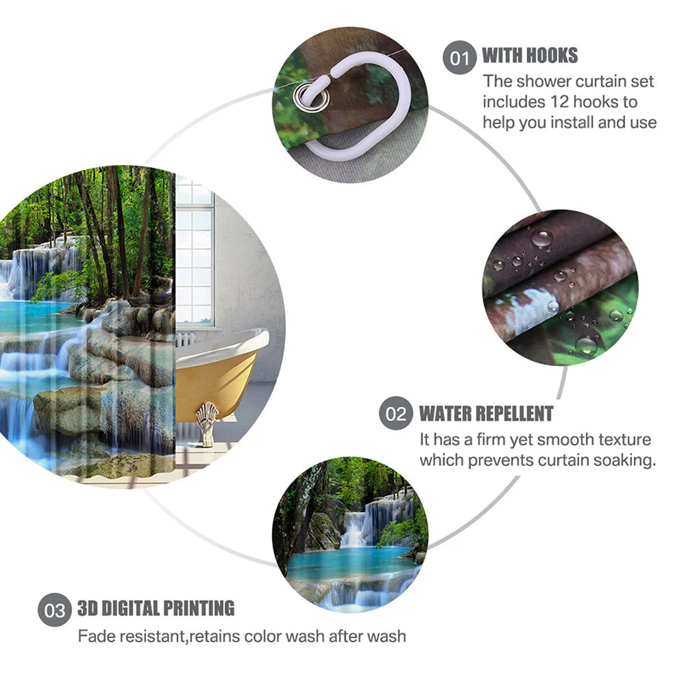 Woodland Nature Shower Curtain - Polyester Bathroom Decor with Hooks - ZOOMNSTORE