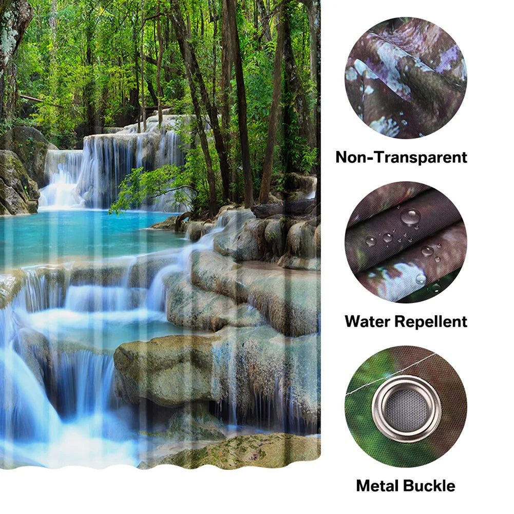 Woodland Nature Shower Curtain - Polyester Bathroom Decor with Hooks - ZOOMNSTORE