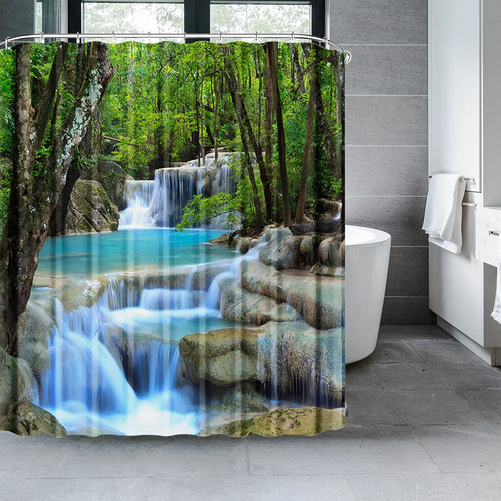 Woodland Nature Shower Curtain - Polyester Bathroom Decor with Hooks - ZOOMNSTORE