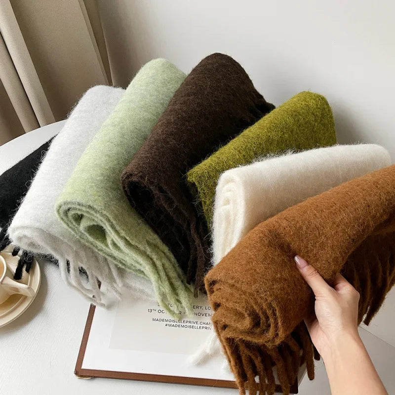 Wool Blend Scarf - Winter Thermal Scarf Women & Men | Soft Mohair Shawl, Keep Warm Muffler - ZOOMNSTORE