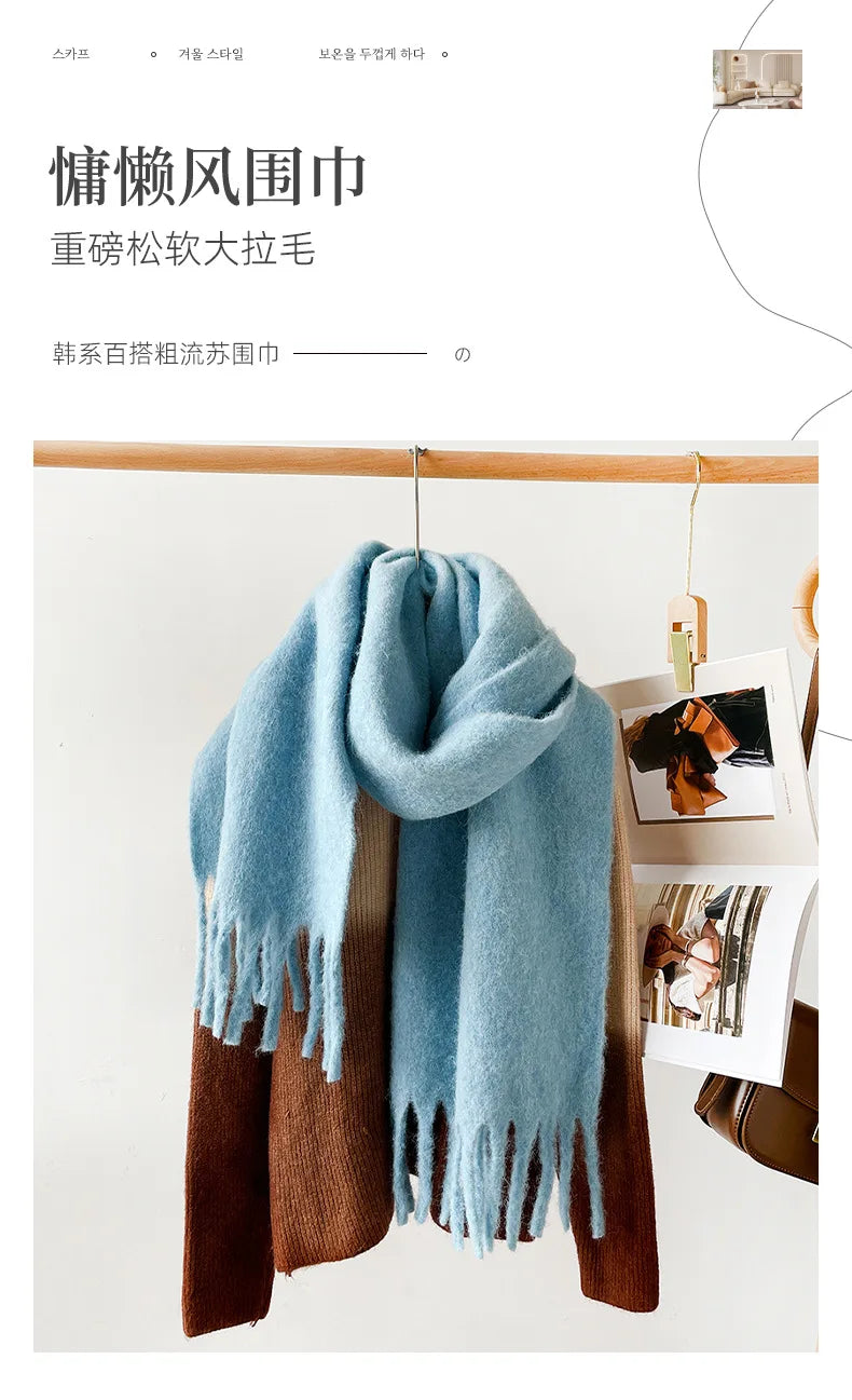 Wool Blend Scarf - Winter Thermal Scarf Women & Men | Soft Mohair Shawl, Keep Warm Muffler - ZOOMNSTORE