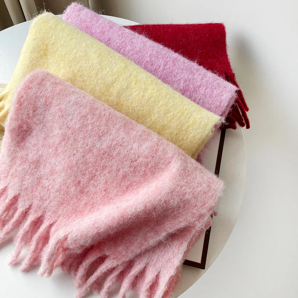 Wool Blend Scarf - Winter Thermal Scarf Women & Men | Soft Mohair Shawl, Keep Warm Muffler - ZOOMNSTORE