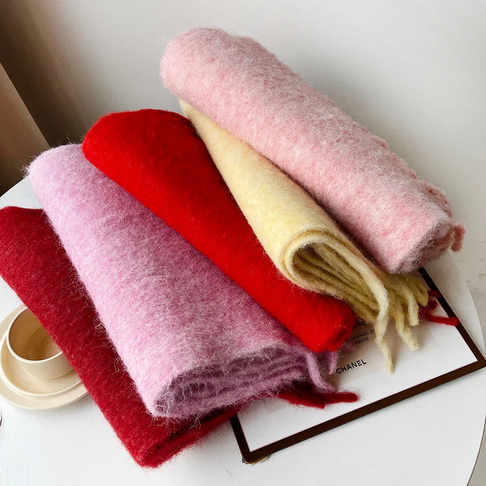 Wool Blend Scarf - Winter Thermal Scarf Women & Men | Soft Mohair Shawl, Keep Warm Muffler - ZOOMNSTORE