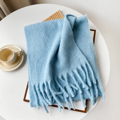 Wool Blend Scarf - Winter Thermal Scarf Women & Men | Soft Mohair Shawl, Keep Warm Muffler - ZOOMNSTORE