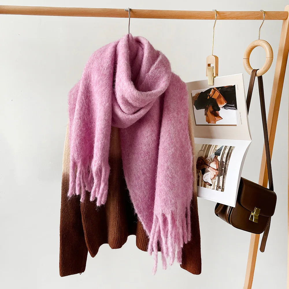 Wool Blend Scarf - Winter Thermal Scarf Women & Men | Soft Mohair Shawl, Keep Warm Muffler - ZOOMNSTORE