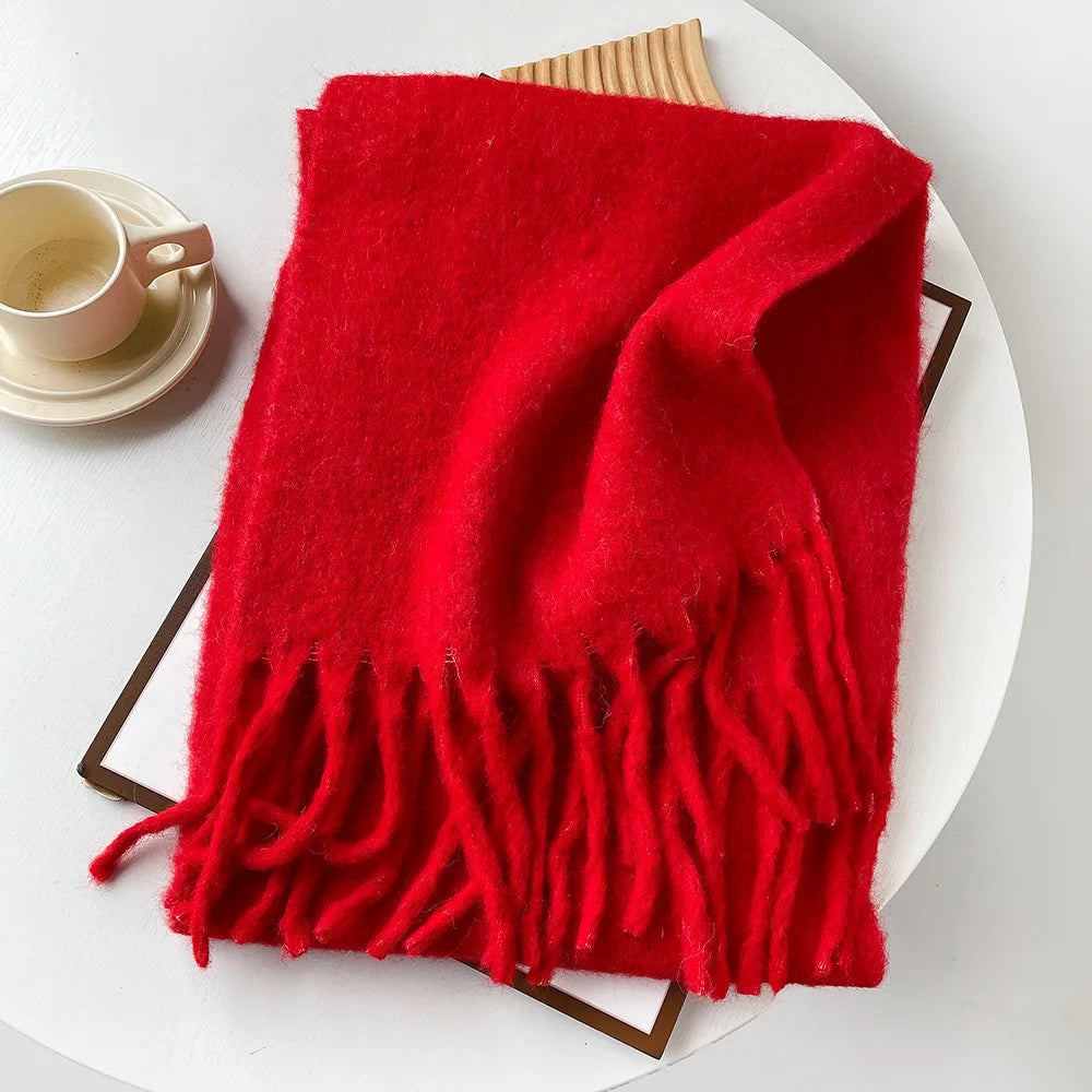 Wool Blend Scarf - Winter Thermal Scarf Women & Men | Soft Mohair Shawl, Keep Warm Muffler - ZOOMNSTORE