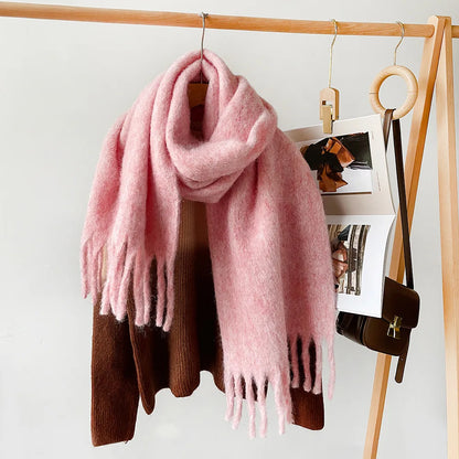 Wool Blend Scarf - Winter Thermal Scarf Women & Men | Soft Mohair Shawl, Keep Warm Muffler - ZOOMNSTORE
