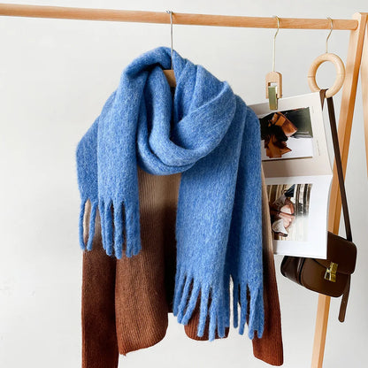 Wool Blend Scarf - Winter Thermal Scarf Women & Men | Soft Mohair Shawl, Keep Warm Muffler - ZOOMNSTORE