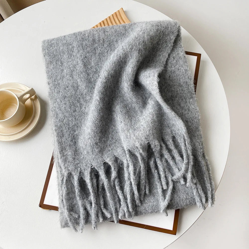 Wool Blend Scarf - Winter Thermal Scarf Women & Men | Soft Mohair Shawl, Keep Warm Muffler - ZOOMNSTORE