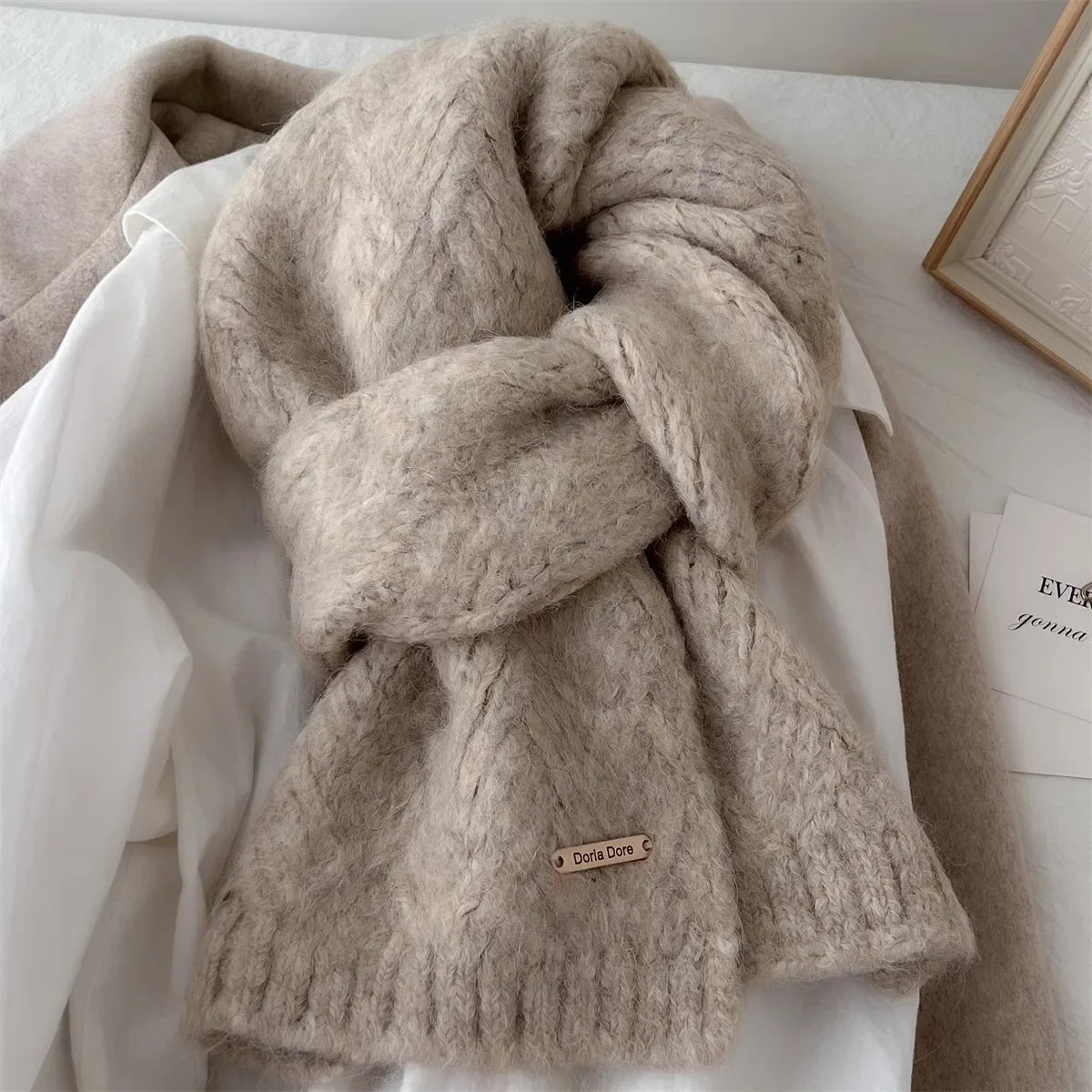Korean Wool Knit Scarf - Thick Warm Imitation Cashmere Muffler for Women - ZOOMNSTORE