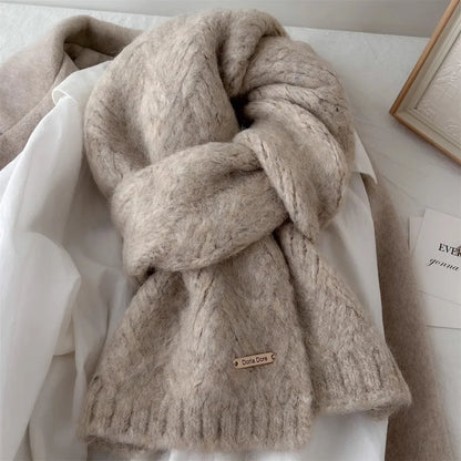 Korean Wool Knit Scarf - Thick Warm Imitation Cashmere Muffler for Women - ZOOMNSTORE