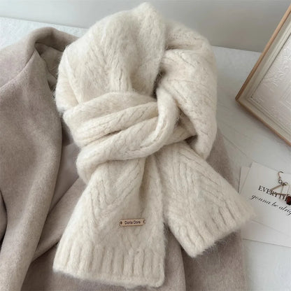Korean Wool Knit Scarf - Thick Warm Imitation Cashmere Muffler for Women - ZOOMNSTORE