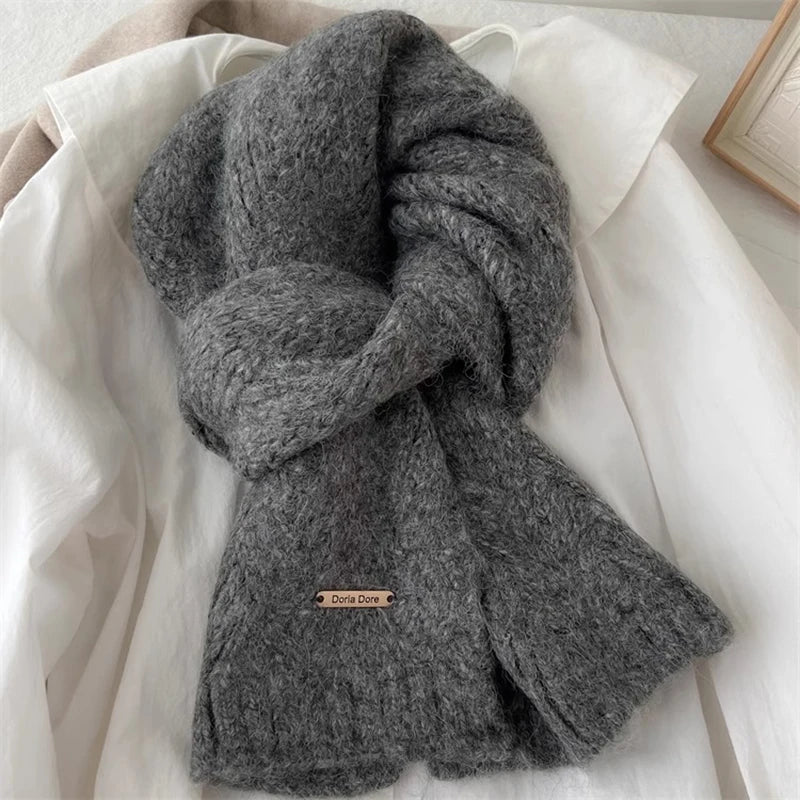 Korean Wool Knit Scarf - Thick Warm Imitation Cashmere Muffler for Women - ZOOMNSTORE