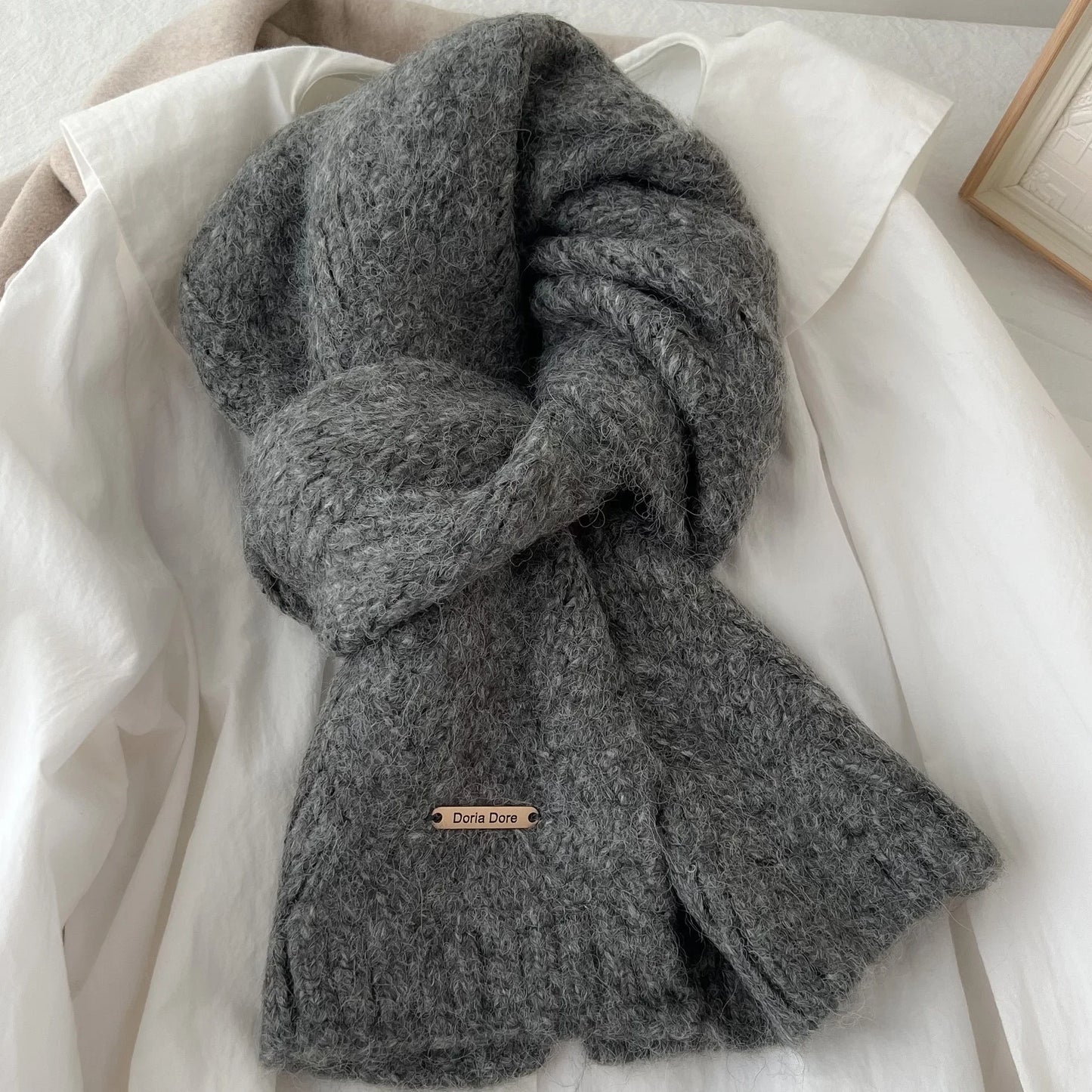 Korean Wool Knit Scarf - Thick Warm Imitation Cashmere Muffler for Women - ZOOMNSTORE