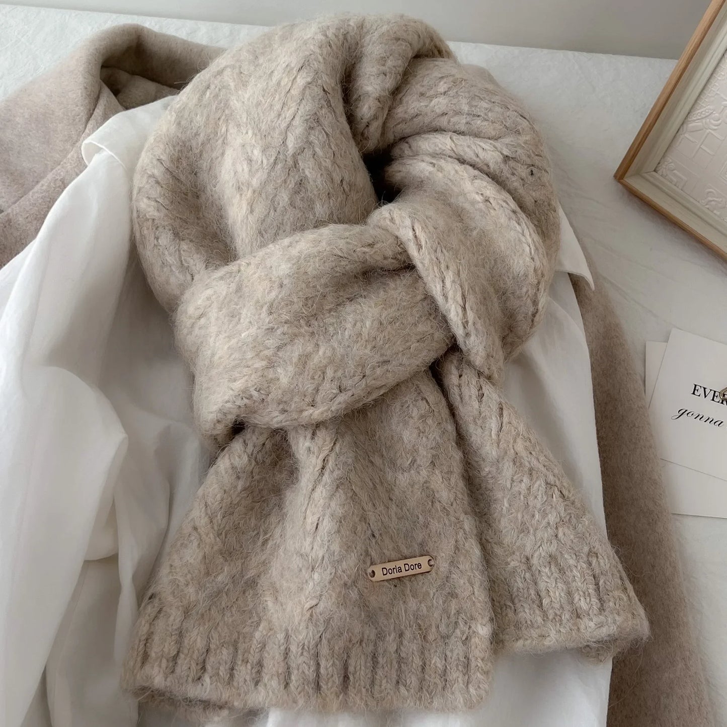 Korean Wool Knit Scarf - Thick Warm Imitation Cashmere Muffler for Women - ZOOMNSTORE