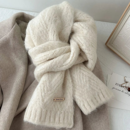 Korean Wool Knit Scarf - Thick Warm Imitation Cashmere Muffler for Women - ZOOMNSTORE