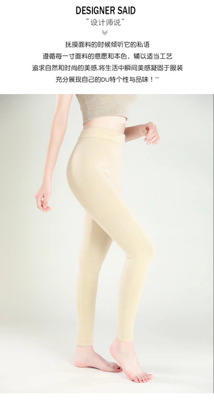 Wool Leggings Women – Slim Fit Autumn Winter Ankle Length Pants With Elastic Waist - ZOOMNSTORE