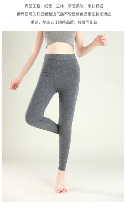 Wool Leggings Women – Slim Fit Autumn Winter Ankle Length Pants With Elastic Waist - ZOOMNSTORE