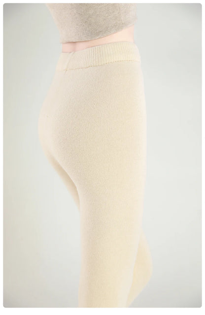 Wool Leggings Women – Slim Fit Autumn Winter Ankle Length Pants With Elastic Waist - ZOOMNSTORE