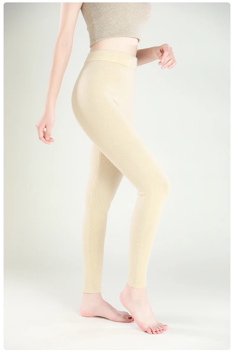 Wool Leggings Women – Slim Fit Autumn Winter Ankle Length Pants With Elastic Waist - ZOOMNSTORE