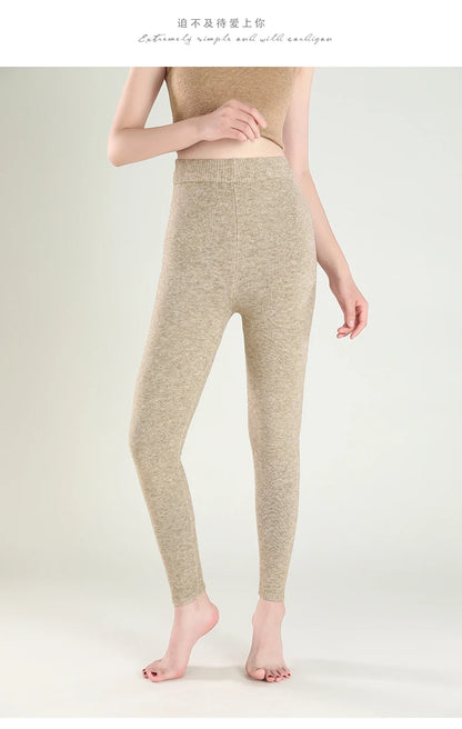 Wool Leggings Women – Slim Fit Autumn Winter Ankle Length Pants With Elastic Waist - ZOOMNSTORE