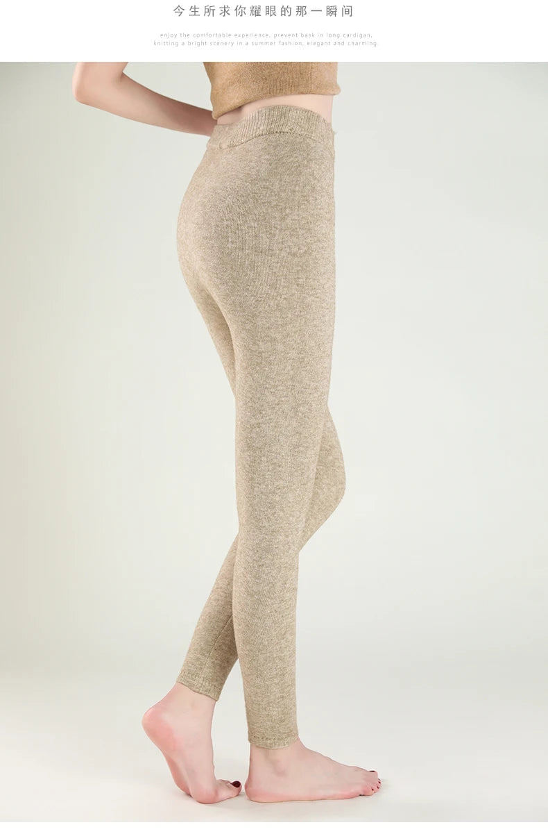 Wool Leggings Women – Slim Fit Autumn Winter Ankle Length Pants With Elastic Waist - ZOOMNSTORE