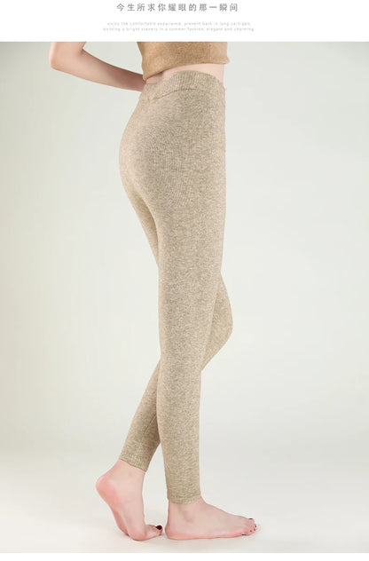 Wool Leggings Women – Slim Fit Autumn Winter Ankle Length Pants With Elastic Waist - ZOOMNSTORE