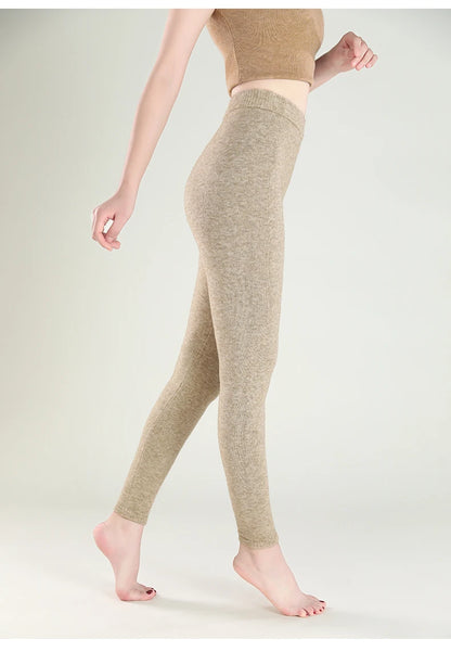 Wool Leggings Women – Slim Fit Autumn Winter Ankle Length Pants With Elastic Waist - ZOOMNSTORE