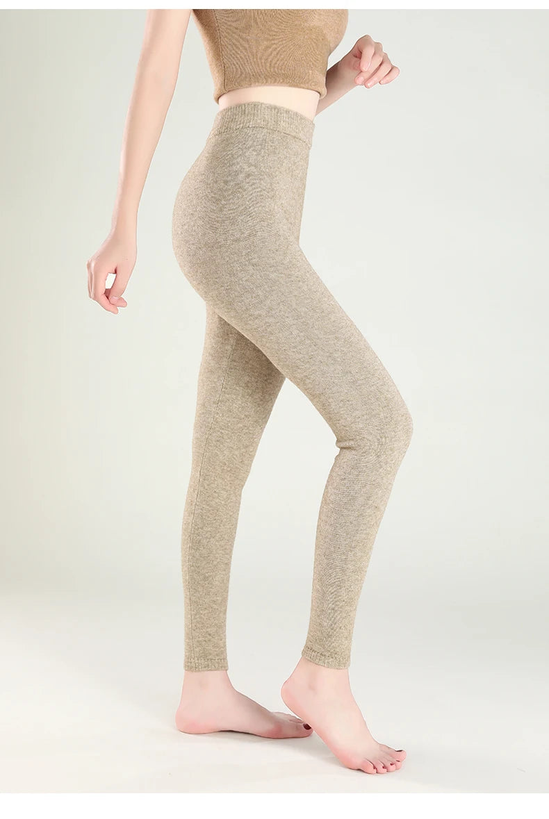 Wool Leggings Women – Slim Fit Autumn Winter Ankle Length Pants With Elastic Waist - ZOOMNSTORE