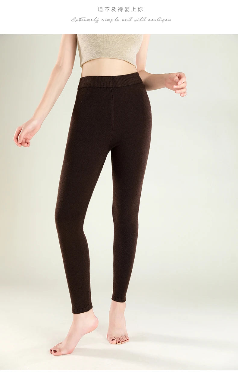 Wool Leggings Women – Slim Fit Autumn Winter Ankle Length Pants With Elastic Waist - ZOOMNSTORE