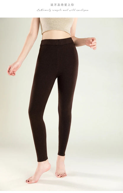 Wool Leggings Women – Slim Fit Autumn Winter Ankle Length Pants With Elastic Waist - ZOOMNSTORE