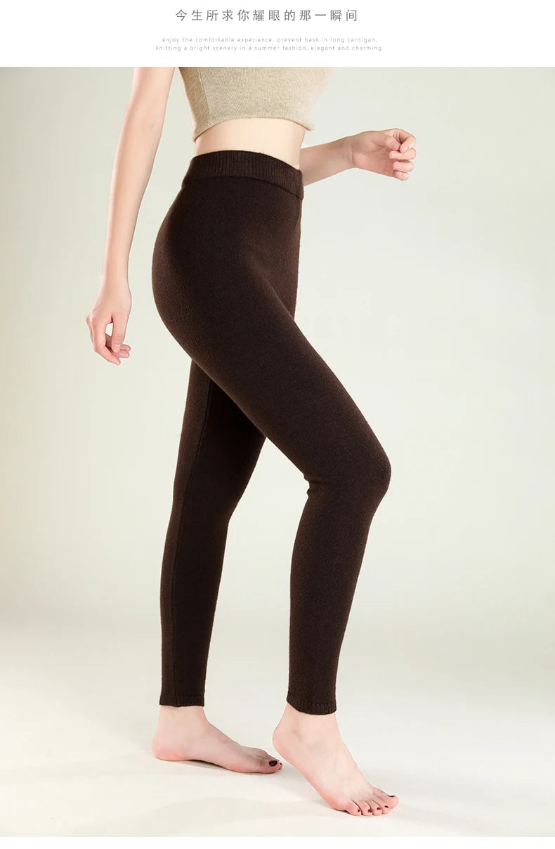 Wool Leggings Women – Slim Fit Autumn Winter Ankle Length Pants With Elastic Waist - ZOOMNSTORE