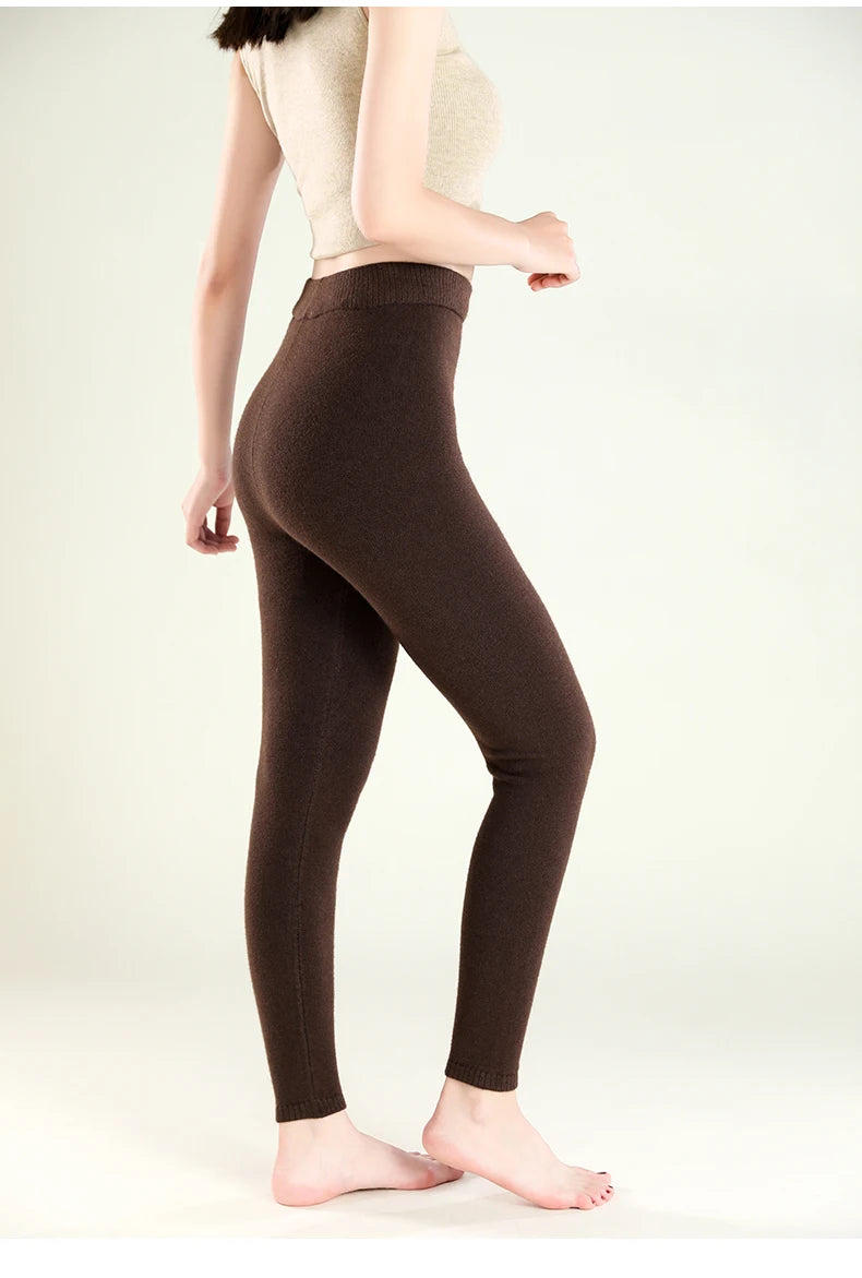 Wool Leggings Women – Slim Fit Autumn Winter Ankle Length Pants With Elastic Waist - ZOOMNSTORE