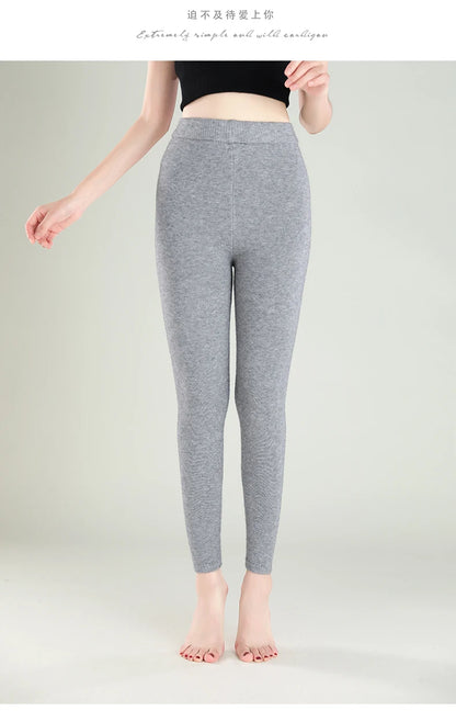 Wool Leggings Women – Slim Fit Autumn Winter Ankle Length Pants With Elastic Waist - ZOOMNSTORE