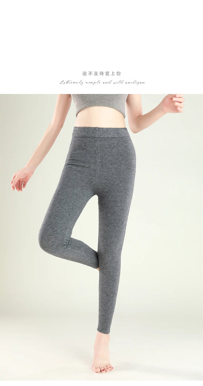 Wool Leggings Women – Slim Fit Autumn Winter Ankle Length Pants With Elastic Waist - ZOOMNSTORE