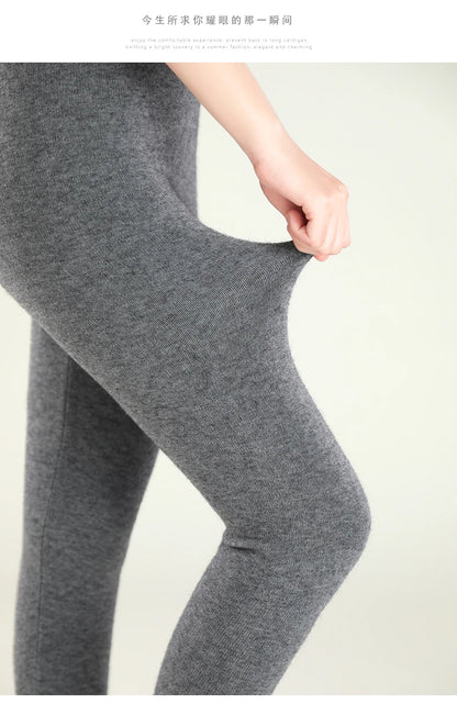 Wool Leggings Women – Slim Fit Autumn Winter Ankle Length Pants With Elastic Waist - ZOOMNSTORE