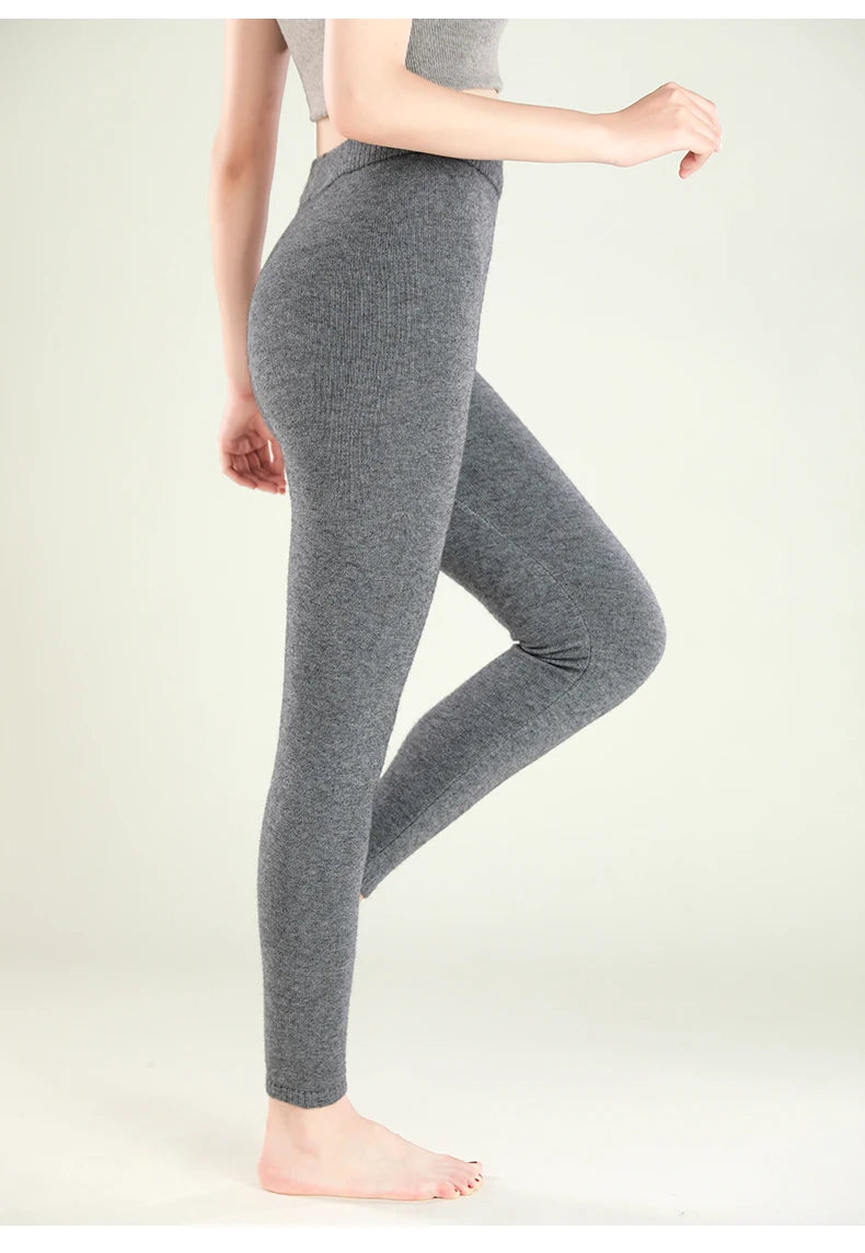 Wool Leggings Women – Slim Fit Autumn Winter Ankle Length Pants With Elastic Waist - ZOOMNSTORE