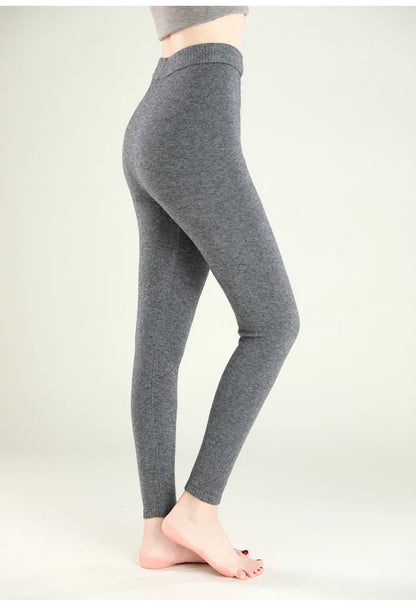 Wool Leggings Women – Slim Fit Autumn Winter Ankle Length Pants With Elastic Waist - ZOOMNSTORE