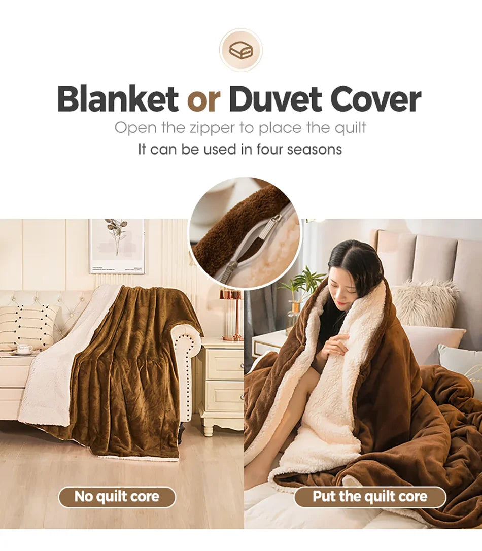 Double-Sided Wool Throw Blanket - Queen Bedspread for Winter Warmth - ZOOMNSTORE