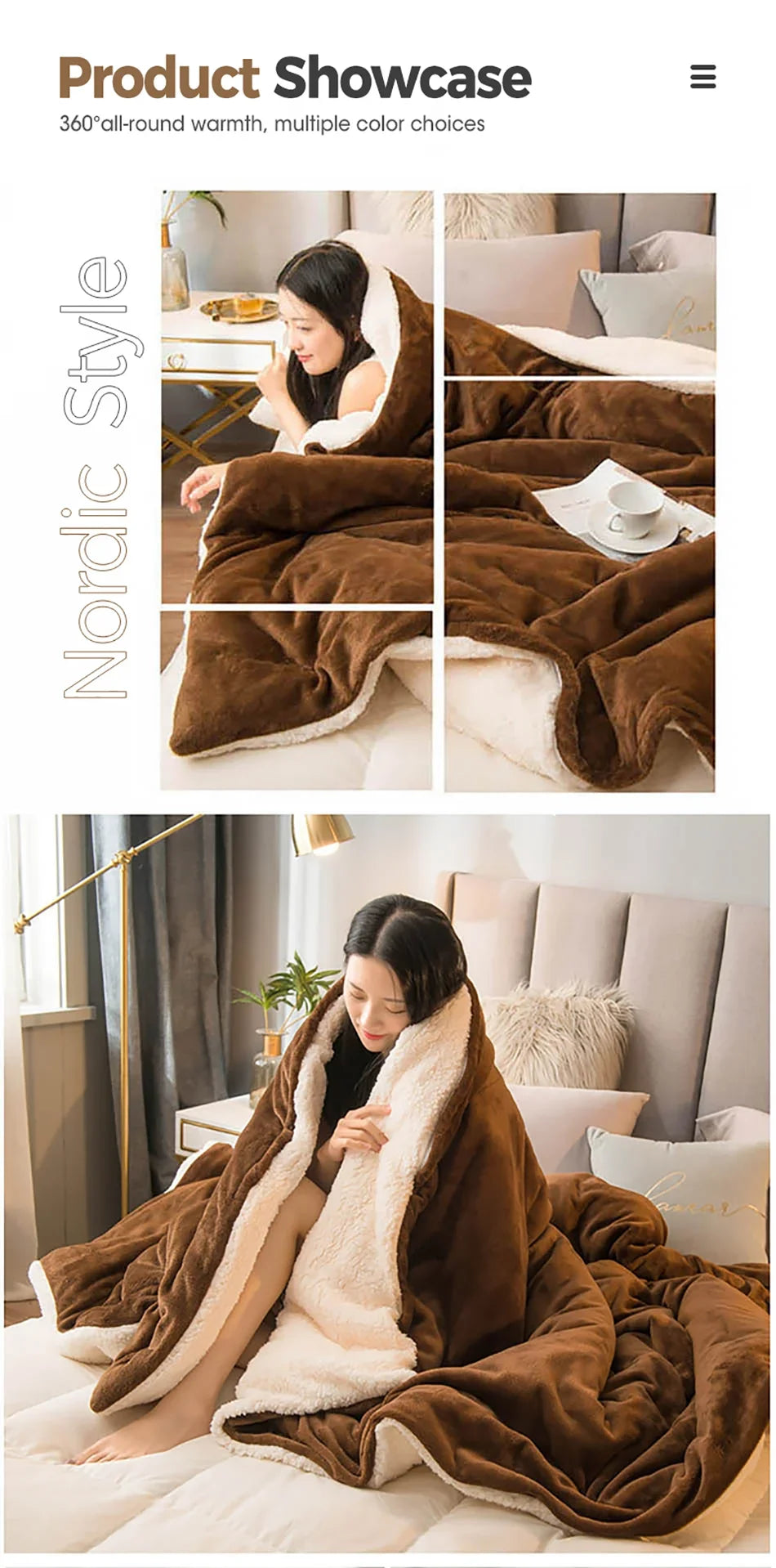 Double-Sided Wool Throw Blanket - Queen Bedspread for Winter Warmth - ZOOMNSTORE