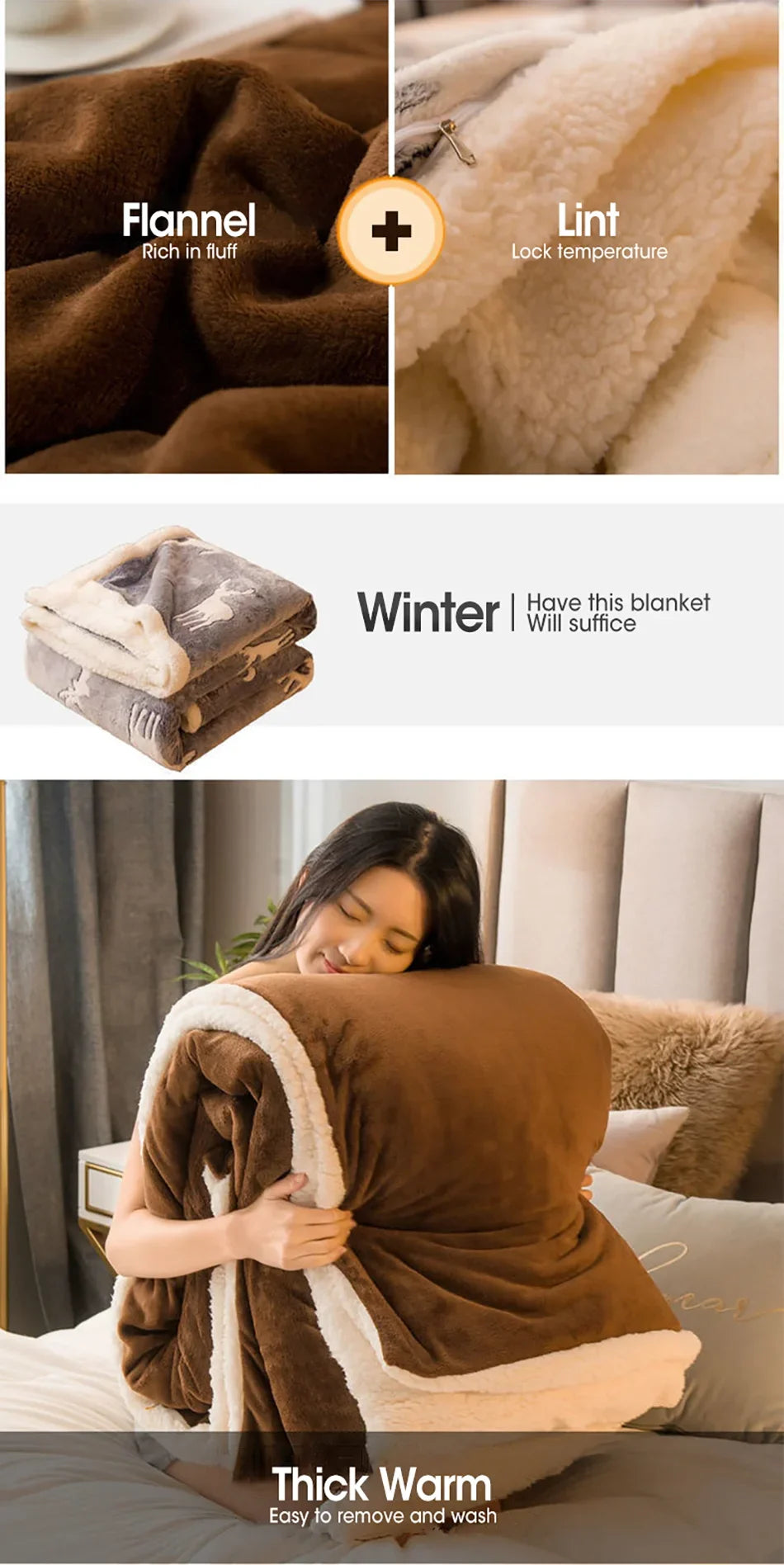 Double-Sided Wool Throw Blanket - Queen Bedspread for Winter Warmth - ZOOMNSTORE