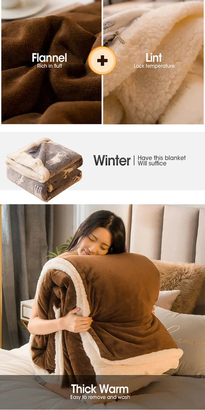 Double-Sided Wool Throw Blanket - Queen Bedspread for Winter Warmth - ZOOMNSTORE
